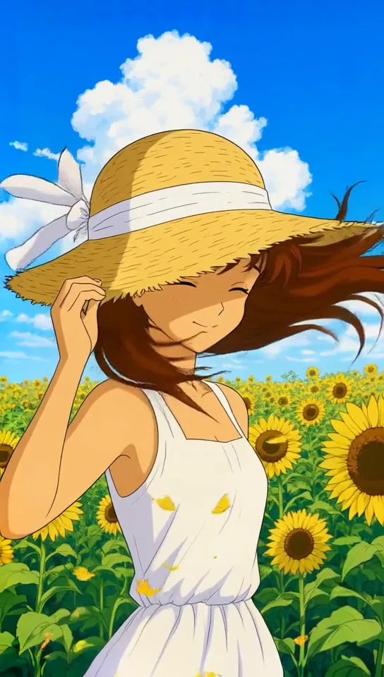 Sunflower Gust, Hand-drawn anime · 9:16 AI video